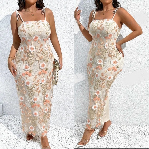 Luxe Plus Size Floral Embroidery Spaghetti Strap Cami Top Dress - Picture 1 of 4
